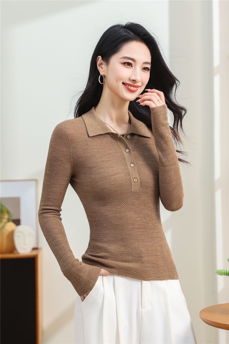 2025年秋季时尚百搭通勤简约休闲polo领，女装羊毛衫，巧奈羊绒