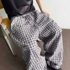 夏季男士潮牌泡泡格阔腿休闲裤时尚百搭情侣同款宽松透气直筒长裤，男装休闲裤，星座506A