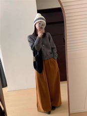 新款圆领针织单排扣开衫时尚简约风，女装针织衫/毛衣，思途羊绒