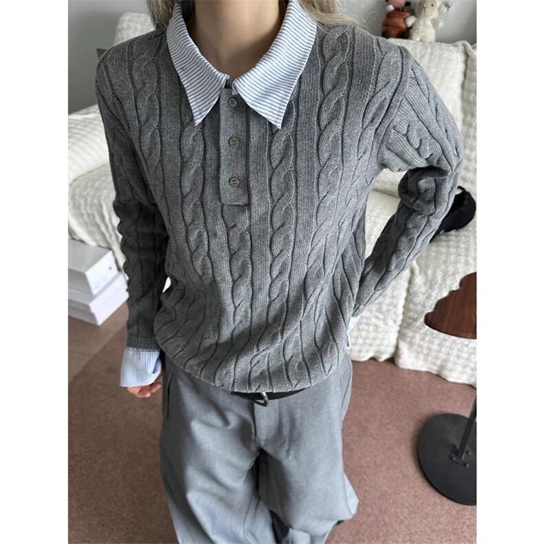 网图有货绞花假两件拼接条纹长袖毛衣针织衫老钱风男女A938-P60,男装针织衫/毛衣,星座1505