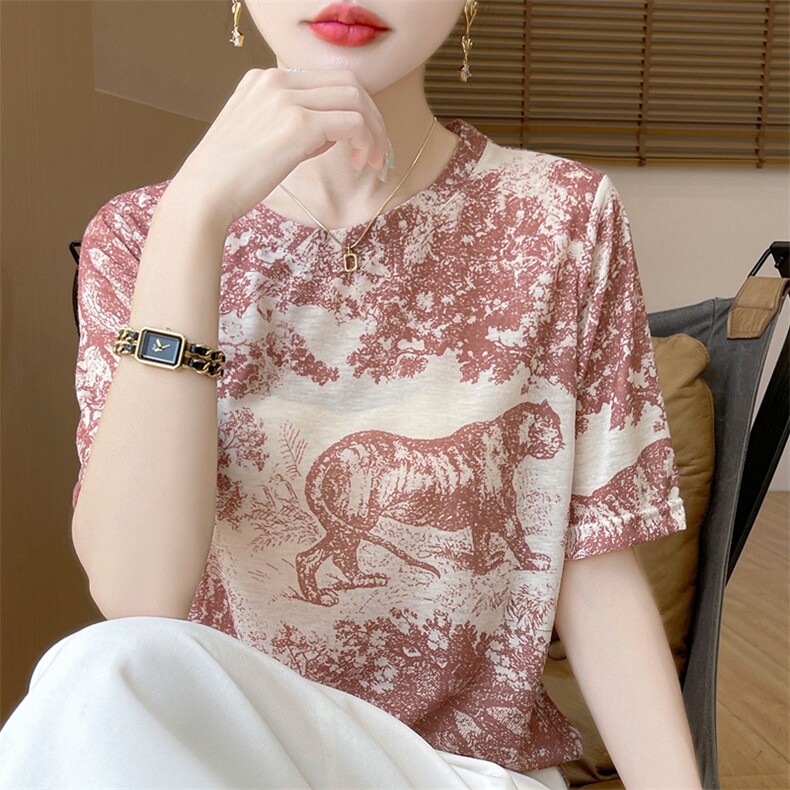 简约圆领新款针织女短袖简约百搭宽松套头上衣,针织衫/毛衣,绒宛羊绒