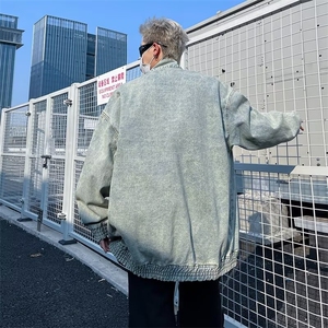 春秋学院风小立领水洗牛仔夹克男生宽松工装外套机车服男W342/P72图片