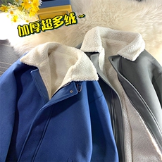 克莱因蓝呢料港风ins纯色加厚羊羔毛短款保暖棉衣A071-089-P125，男装棉衣，电商A071