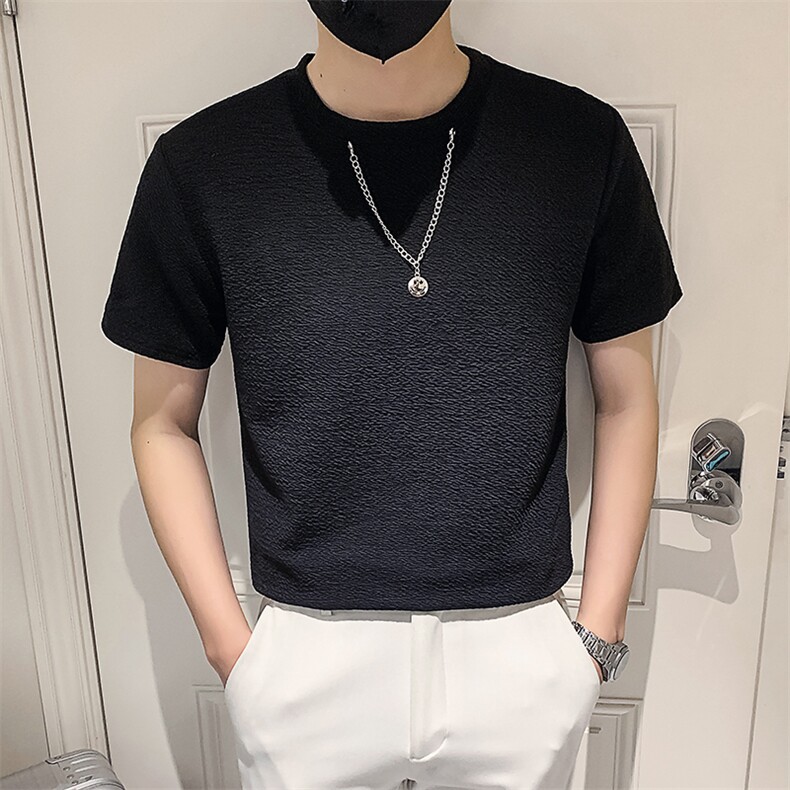 黑色2023精神小伙修身男士圆领短袖T恤打底衫潮6664-P45控68,男装T恤,电商A108