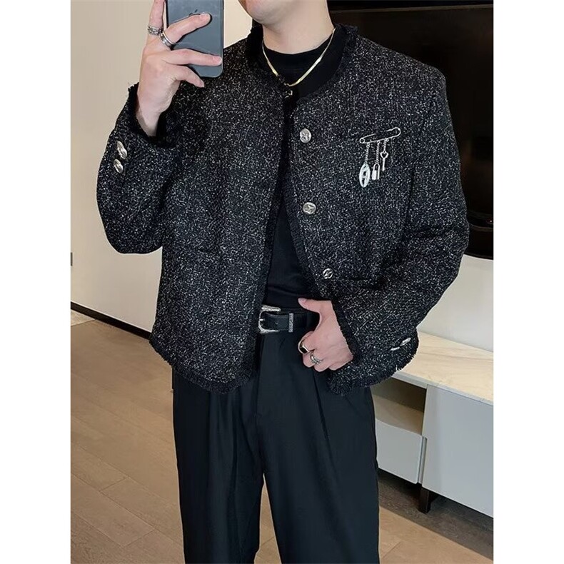 小香风毛绒西装外套男秋冬季高级感韩版潮流宽松加厚短款夹克上衣,男装夹克,星座1210-1