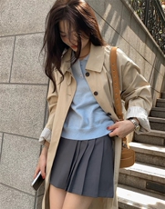 2025年秋季中长款秋冬季拼接条纹袖廓形中长款风衣外套，女装风衣，湘姗