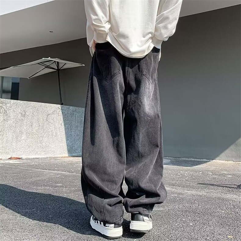 潮牌ins宽松直筒裤秋季垂坠感牛仔裤男美式复古阔腿裤K7549-P45,男装牛仔裤,星座512-3