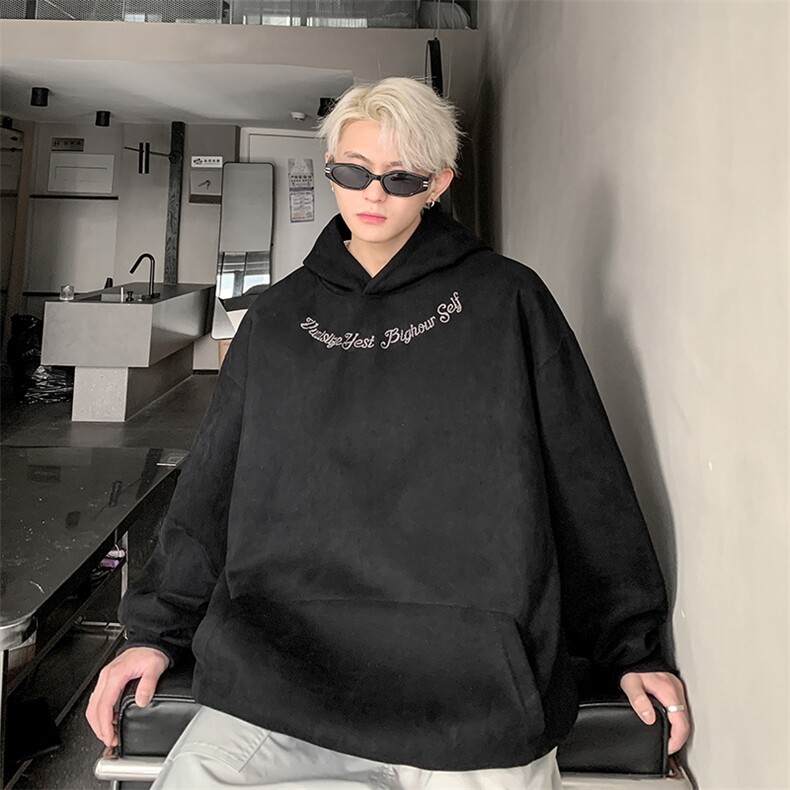 港风大码刺绣麂皮绒袋鼠兜套头连帽卫衣男 XZ213-JPR204-P45控68图片