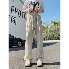 3015#-P45肌理感亚麻冰丝休闲裤男女夏季宽松速干直筒阔腿长裤，男装休闲裤，电商A178