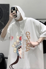 LD54161-P45连帽短袖t恤男大码胖子带帽五分袖中袖大皂风，男装T恤，电商A040