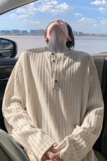 老钱风竖条纹纹理感亨利领大码日系长袖T恤男T24529-特P33控65，男装T恤，电商A001-1