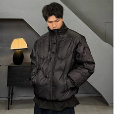 复古双拉链斜侧门襟立领保暖羽绒服帅气面包服男女款yrf213-TP265，男装羽绒服，电商A089-1