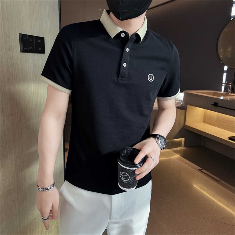 抖音主推大货U字刺绣夏短袖翻领Polo衫时尚大码体恤T066-P45,男装T恤,电商D342