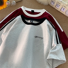 可48小时发货支持抖音得物来样二开重磅美式高街纯棉织带短袖T恤，男装T恤，电商A486-1