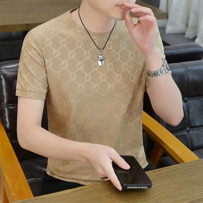 夏季新款主推高品质冰丝简约休闲百搭圆领短袖T恤男7823P27图片