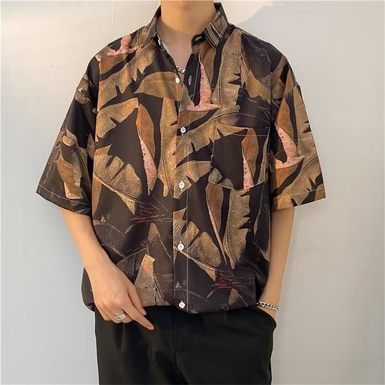 涂鸦花衬衫男女夏季潮流港风复古bf宽松夏威夷衬衫S1101P26,男装衬衫,星座1116-2