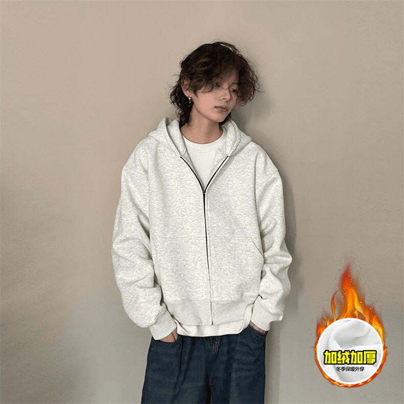 480G重磅加绒硬挺boxy男女秋冬美式高街结构无帽绳开衫卫衣厚外套，女装短外套，电商A486