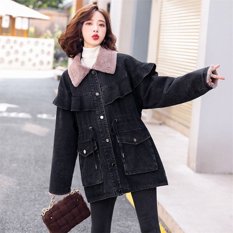 派克服女2021年冬季中长款棉衣加厚毛绒内胆腰部抽绳宽松舒适外套,女装派克服,梦懿尔