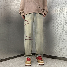春季新款牛仔裤男潮痞帅宽松直筒ins高街潮流嘻哈N08153-P40，男装牛仔裤，星座308B-1