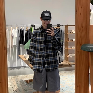 美式复古格子衬衫男秋季新款cleanfit长袖防晒衬衣高级感初秋外套图片