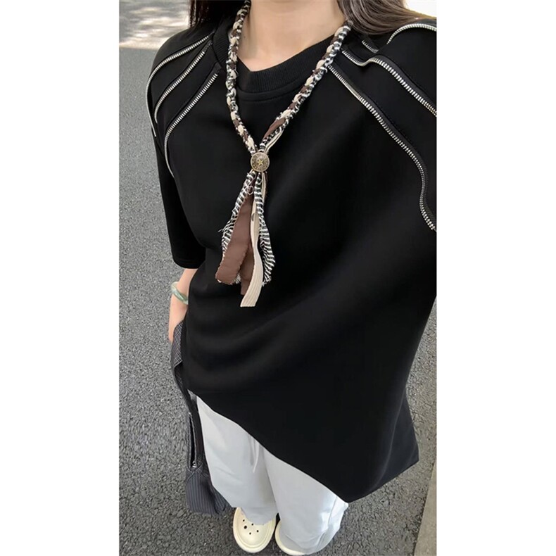 夏季美式高街ins重磅拉链装饰短袖T桖货号TX25172P35,男装T恤,电商A063