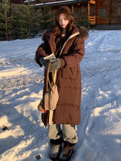 （现货！）长款连帽狐狸毛领宽松阔版加厚保暖羽绒服女，女装羽绒服，衣秀之家