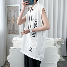 2023夏季新款7XL-M纯棉连帽马甲无袖T恤篮球运动坎肩大码上衣背心，男装背心/马甲，钱塘717(原712)