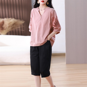 休闲运动套装女夏短袖运动服洋气七分裤时尚高级感妈妈装两件套图片