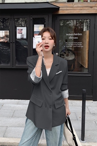 高级感双排扣西装外套女2025春季新款韩版气质通勤灰色休闲小西服图片
