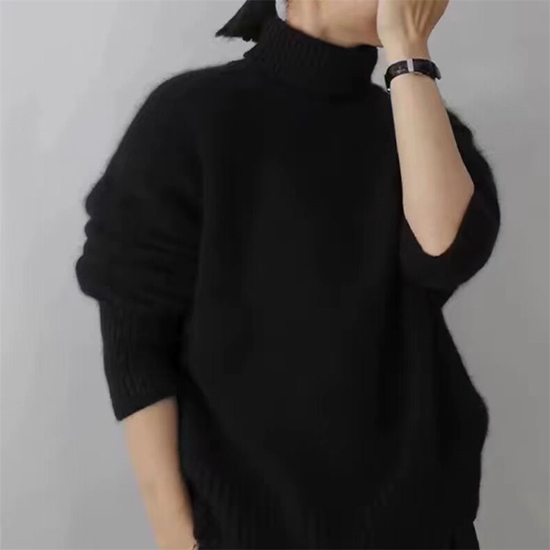 2025年秋季新款新高翻领针织上衣时尚休闲通勤百搭，女装针织衫/毛衣，恒恩羊绒
