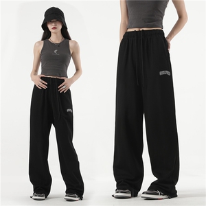 秋款男女休闲卫裤字母印花系带中性风直筒抽绳束脚长裤WK10 P35图片