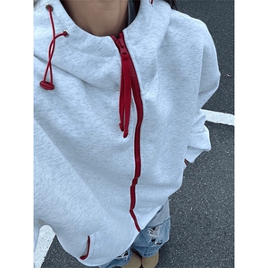 美式cleanfit连帽卫衣男款秋季复古设计感拼接外套潮牌情侣上衣潮图片