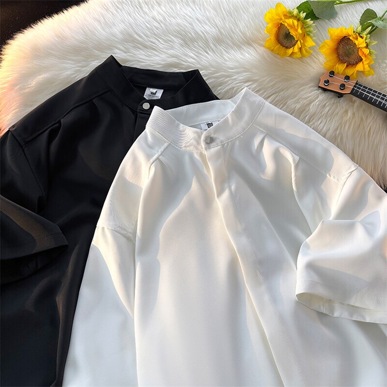 8XL-M中山领新中式短袖衬衫大码痞帅休闲半袖垂感衬衣DC5002/P50,男装T恤,电商B238