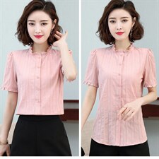 2021年新款春夏韩版淑女木耳花边立领女士衬衫甜美纯棉衬衣，女装衬衫，潮品会