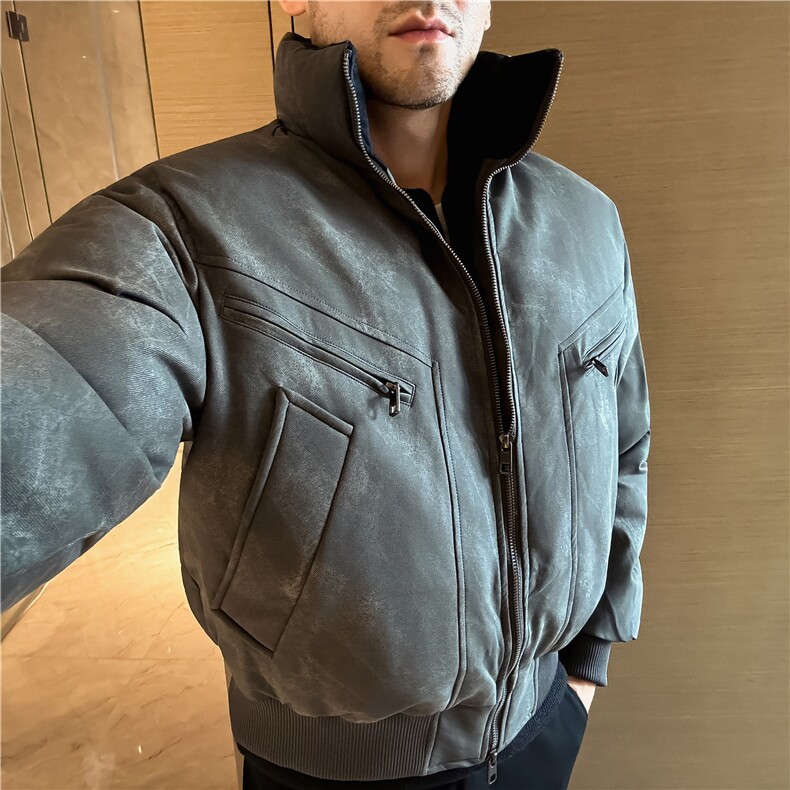 秋冬麂皮绒保暖加厚棉衣男士短款立领面包服深灰色M25061-P247,男装棉衣,电商A213