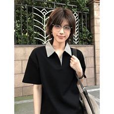 得物抖音高品质二开夏季美式潮牌假两件格子衬衫翻领高街短袖T恤，男装T恤，电商A486