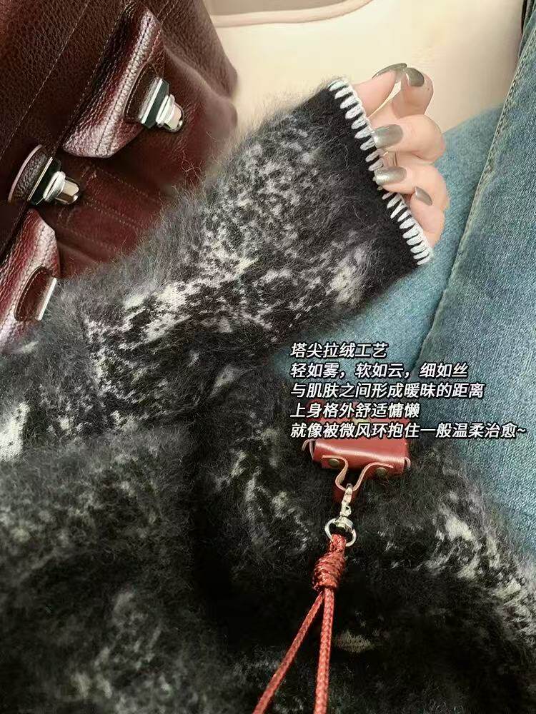 重工提花水墨画工艺重工拉绒工艺2025年秋季针织套头落肩袖圆领,针织衫/毛衣,美轩羊绒