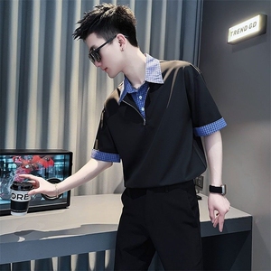 假两件男士polo衫短袖夏季2025新款衬衫痞帅高级感半拉链t恤男款图片