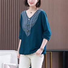 2023春装新款卫衣女韩版宽松中长款V领气质休闲简约上衣，女装T恤，丽影随形