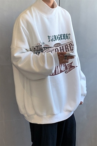 加绒加厚高领卫衣机车印花落肩袖情侣款打底衫  XZ514-2-G85-P48图片