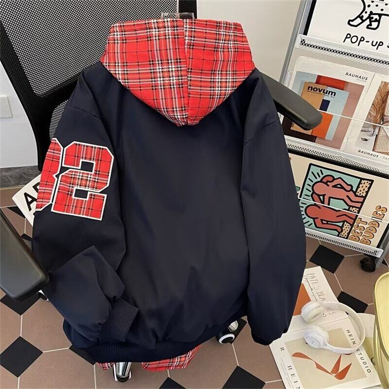 假两件夹克新款时尚美式复古格子连帽外套Z688P90,男装夹克,星座1116-2