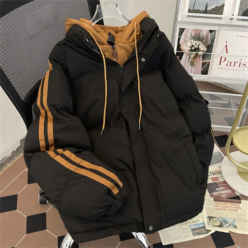 冬季美式潮牌假两件连帽棉衣2024新款休闲面包服男款 W8012-P80图片