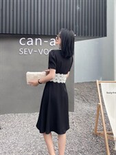 气质修身刺绣蕾丝拼接连衣裙，女装连衣裙，天使公主