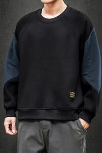2021秋季新日系马切达大码拼接男休闲圆领宽松卫衣W5003-P40图片