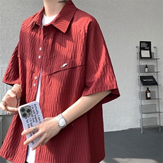 CS1140特-特批40控78肌理纹oversize宽松情侣短袖短袖大码衬衫，男装T恤，电商A059