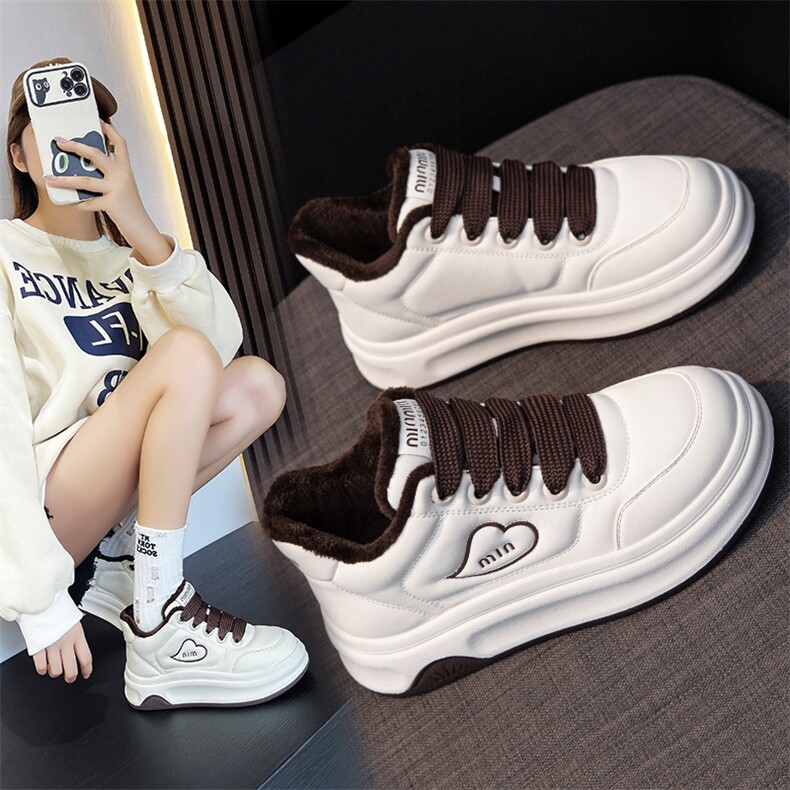 时尚面包鞋女2024秋冬新款加绒厚底增高百搭休闲小白鞋,女鞋休闲鞋,电商A223