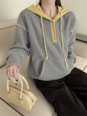 2025年秋季单件长袖时尚百搭通勤简约休闲连帽卫衣加绒，女装卫衣/绒衫，湘姗