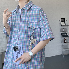 CS1151-特批40控78夏季新款男女格子短袖大码男衬衫（带配件），男装T恤，电商A059