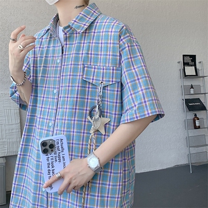 CS1151-特批40控78 夏季新款男女格子短袖大码男衬衫（带配件）图片