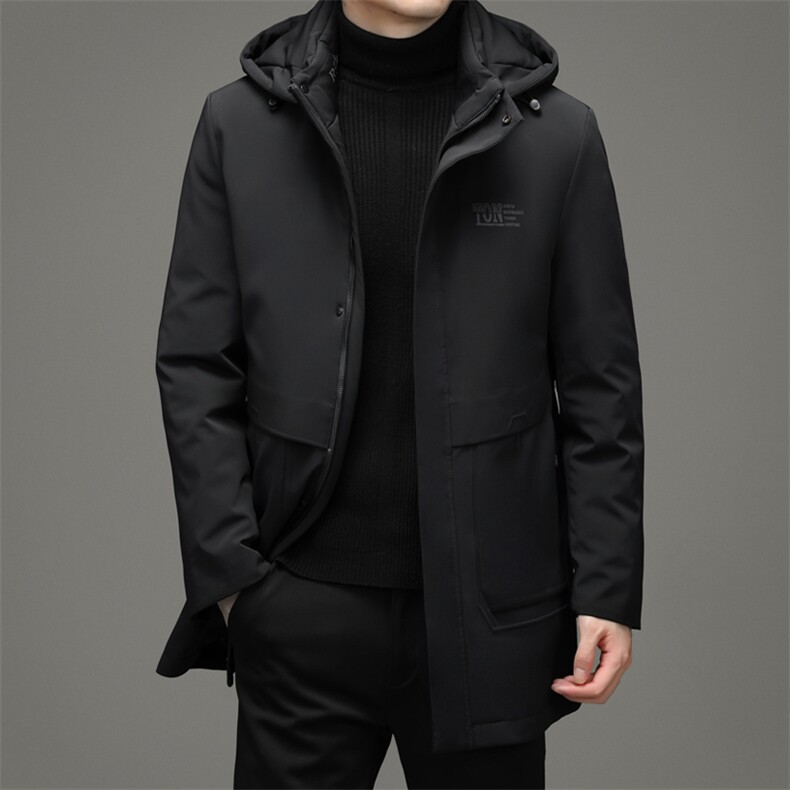中青年男纯色拆卸帽羽绒服休闲可脱卸内胆爸爸装外套XX2185-P350图片